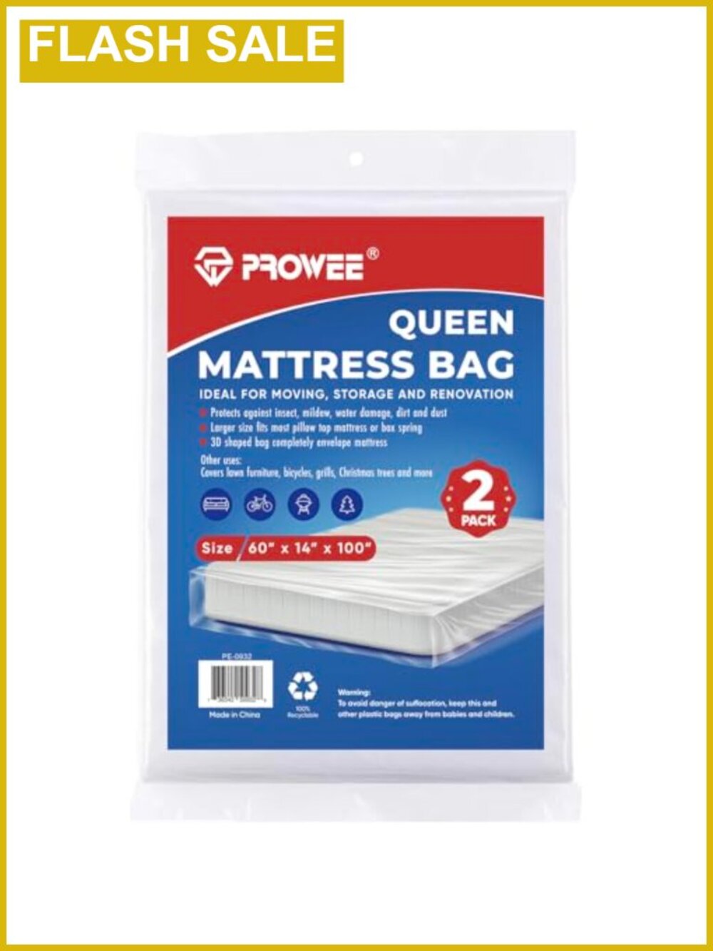 2 Pack Queen Mattress Bags Moving Storage Disposal Cover Water Resistant
